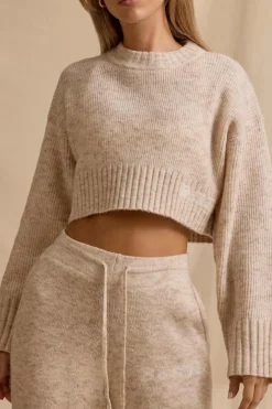 Oh Polly Knitwear | Tracksuits^Cropped Knit Jumper in Cream Marl CreamMarl
