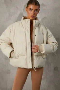 Oh Polly Coats^Cropped Puffer Jacket with Detachable Sleeves in Sand