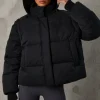 Oh Polly Coats^Cropped Puffer Jacket with Detachable Sleeves in Black