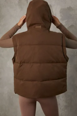 Oh Polly Coats^Cropped Puffer Jacket with Detachable Sleeves in Cocoa Brown CocoaBrown