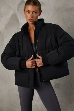 Oh Polly Coats^Cropped Puffer Jacket with Detachable Sleeves in Black
