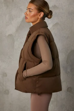 Oh Polly Coats^Cropped Puffer Jacket with Detachable Sleeves in Cocoa Brown CocoaBrown