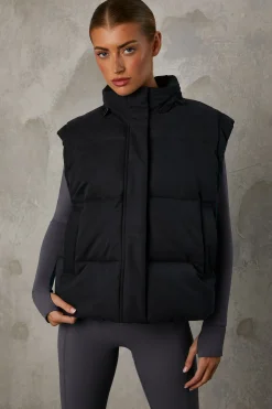 Oh Polly Coats^Cropped Puffer Jacket with Detachable Sleeves in Black