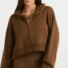 Oh Polly Knitwear | Sweatshirts^Cropped Zip Up Chunky Knit Hoodie in Espresso