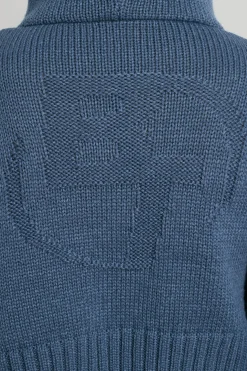 Oh Polly Knitwear | Sweatshirts^Cropped Zip Up Chunky Knit Hoodie in Washed Navy WashedNavy