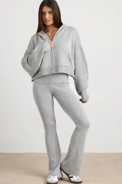 Oh Polly Knitwear | Sweatshirts^Cropped Zip Up Chunky Knit Hoodie in Heather Grey HeatherGrey