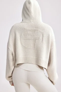 Oh Polly Knitwear | Sweatshirts^Cropped Zip-Up Chunky Knit Hoodie in Cream