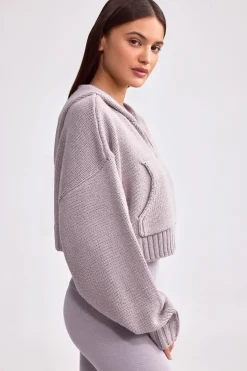 Oh Polly Knitwear | Sweatshirts^Cropped Zip-Up Chunky Knit Hoodie in Dusty Lavender DustyLavender