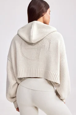 Oh Polly Knitwear | Sweatshirts^Cropped Zip-Up Chunky Knit Hoodie in Cream