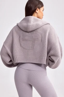 Oh Polly Knitwear | Sweatshirts^Cropped Zip-Up Chunky Knit Hoodie in Dusty Lavender DustyLavender