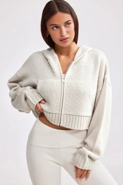 Oh Polly Knitwear | Sweatshirts^Cropped Zip-Up Chunky Knit Hoodie in Cream