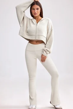 Oh Polly Knitwear | Sweatshirts^Cropped Zip-Up Chunky Knit Hoodie in Cream