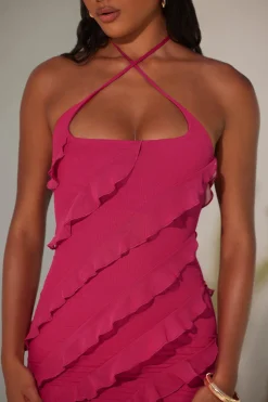 Oh Polly Party Dresses | Birthday^Cross Strap Ruffle Floor Length Dress in Fuchsia