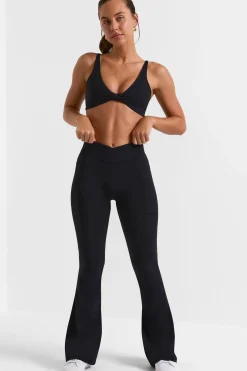 Oh Polly Matching Sets | Leggings^Cross Waistband Flare Pocket Leggings in Black