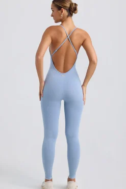 Oh Polly Unitards | Jumpsuits & Unitards^Cross-Back Jumpsuit in Washed Blue WashedBlue