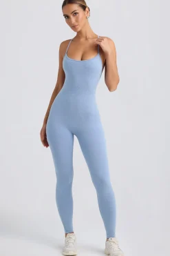 Oh Polly Unitards | Jumpsuits & Unitards^Cross-Back Jumpsuit in Washed Blue WashedBlue