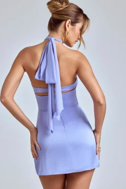 Oh Polly Wedding Guest | Georgette And Chiffon^Cross-Neck A-Line Mini Dress in Blue Lavender BlueLavender