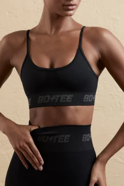 Oh Polly Matching Sets | Sports Bras^Curved Neckline Sports Bra in Black