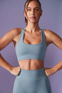 Oh Polly Matching Sets | Sports Bras^Cut Out Define Luxe Sports Bra in Denim Blue DenimBlue