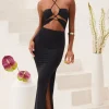 Oh Polly Tencel™ Modal Dresses^Cut Out Halter Neck Floor Length Maxi Dress in Black