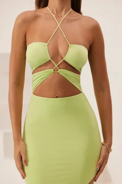 Oh Polly Tencel™ Modal Dresses^Cut Out Halter Neck Floor Length Maxi Dress in Lime Green LimeGreen