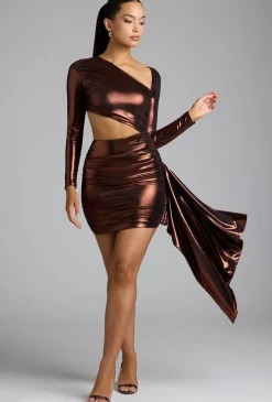 Oh Polly Women'S Clothing Sale - $65 And Under | Women'S Clothing Sale - $40 And Under^Cut Out Metallic Jersey Mini Dress in Copper Bronze CopperBronze
