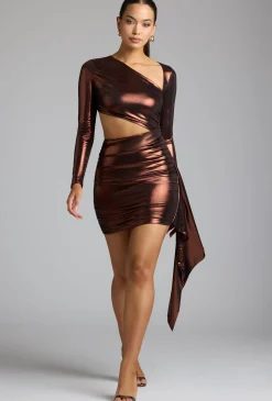 Oh Polly Women'S Clothing Sale - $65 And Under | Women'S Clothing Sale - $40 And Under^Cut Out Metallic Jersey Mini Dress in Copper Bronze CopperBronze