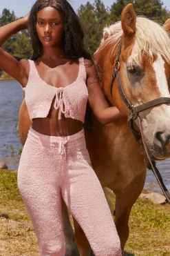 Oh Polly Women'S Clothing Sale - $65 And Under | Women'S Clothing Sale - $40 And Under^Cute Doing Nothing Cosy Tie Front Crop Top in Pink