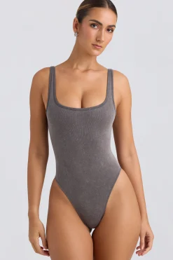 Oh Polly Tops | Tops^Cut-Out Bodysuit in Washed Charcoal WashedCharcoal