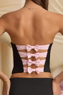 Oh Polly Tops^Cut-Out Bow-Detail Corset Top in Black