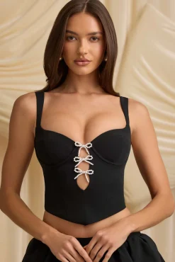 Oh Polly Tops^Cut-Out Bow-Detail Corset Top in Black