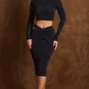 Oh Polly Skirts & Skorts | Bottoms^Cut-Out Draped High-Rise Midi Skirt in Black