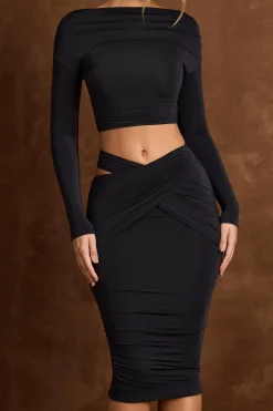 Oh Polly Skirts & Skorts | Bottoms^Cut-Out Draped High-Rise Midi Skirt in Black