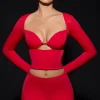Oh Polly Tops^Cut-Out Long-Sleeve Top in Fire Red FireRed