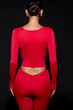 Oh Polly Tops^Cut-Out Long-Sleeve Top in Fire Red FireRed