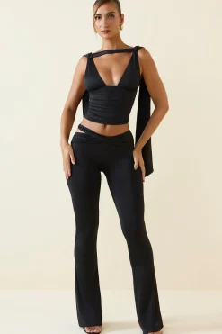 Oh Polly Bottoms | Co-Ords^Cut-Out Mid-Rise Flared Trousers in Black