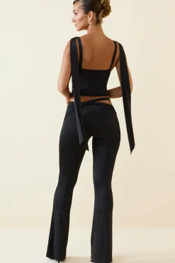 Oh Polly Bottoms | Co-Ords^Cut-Out Mid-Rise Flared Trousers in Black