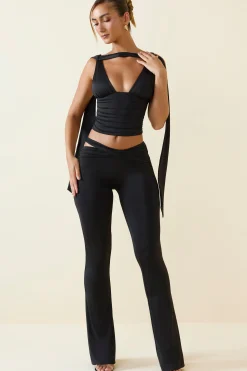 Oh Polly Bottoms | Co-Ords^Cut-Out Mid-Rise Flared Trousers in Black