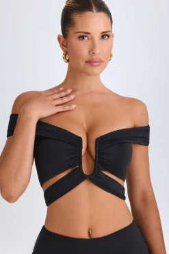 Oh Polly Co-Ords | Tops^Cut-Out Off-Shoulder Crop Top in Black