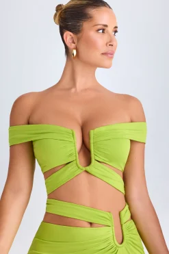 Oh Polly Co-Ords | Tops^Cut-Out Off-Shoulder Crop Top in Lime Green LimeGreen