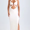 Oh Polly Night Out | Mesh Dresses^Cut-Out Ruched Halterneck Maxi Dress in White