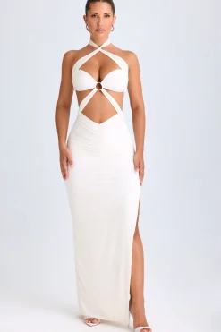 Oh Polly Night Out | Mesh Dresses^Cut-Out Ruched Halterneck Maxi Dress in White