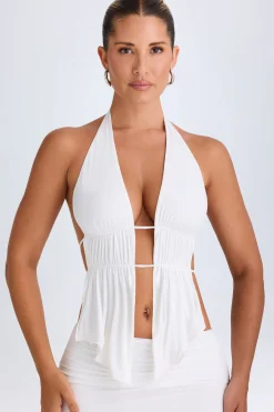 Oh Polly Co-Ords | Tops^Cut-Out Ruched Halterneck Crop Top in White