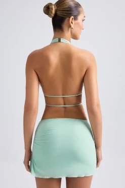 Oh Polly Co-Ords | Tops^Cut-Out Ruched Halterneck Crop Top in Pastel Green PastelGreen