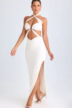 Oh Polly Night Out | Mesh Dresses^Cut-Out Ruched Halterneck Maxi Dress in White