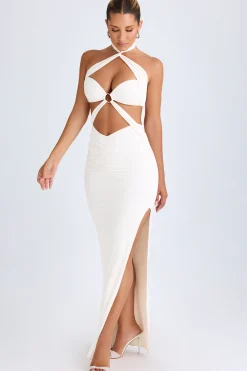 Oh Polly Night Out | Mesh Dresses^Cut-Out Ruched Halterneck Maxi Dress in White