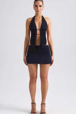 Oh Polly Tops | Night Out^Cut-Out Ruched Halterneck Crop Top in Black