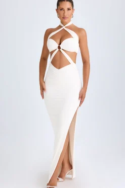 Oh Polly Night Out | Mesh Dresses^Cut-Out Ruched Halterneck Maxi Dress in White