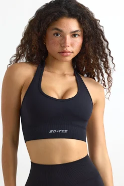 Oh Polly Matching Sets | Sports Bras^Define Luxe Halterneck Sports Bra in Jet Black