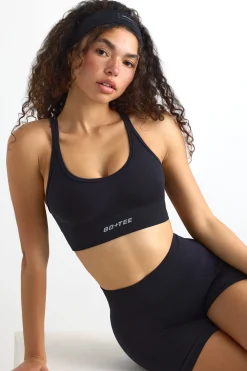 Oh Polly Matching Sets | Sports Bras^Define Luxe Strappy Sports Bra in Jet Black JetBlack